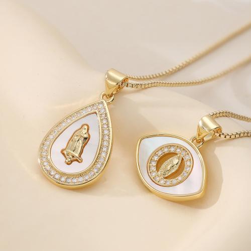 metal collar, con Nácar Blanca, con 5cm extender cadena, chapado en color dorado, diferentes estilos para la opción & micro arcilla de zirconia cúbica & para mujer, longitud:aproximado 45 cm, Vendido por UD