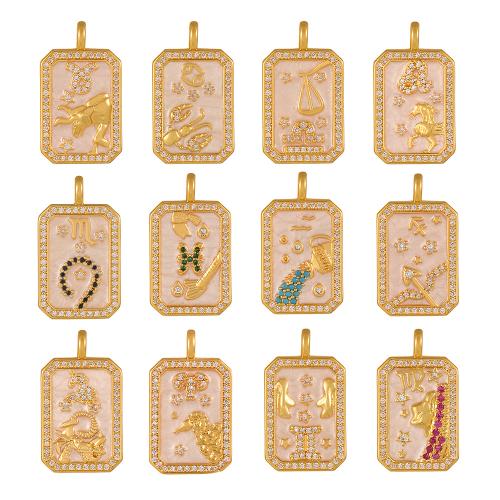 Cubic Zirconia Micro Pave Brass Pendant, 12 Signs of the Zodiac, gold color plated, DIY & micro pave cubic zirconia & enamel 