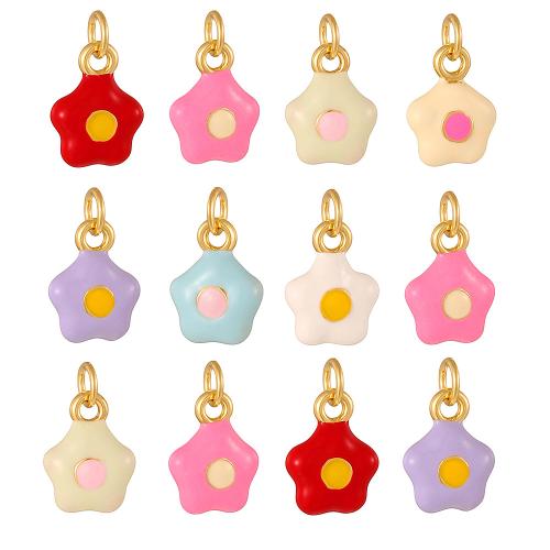 Emaille Messing Anhänger, Blume, goldfarben plattiert, DIY, keine, 10x13mm, verkauft von PC