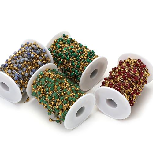 Edelstein Perlen Kette, 304 Edelstahl, mit Edelstein, goldfarben plattiert, DIY, keine, 25m/Tasche, verkauft von Tasche