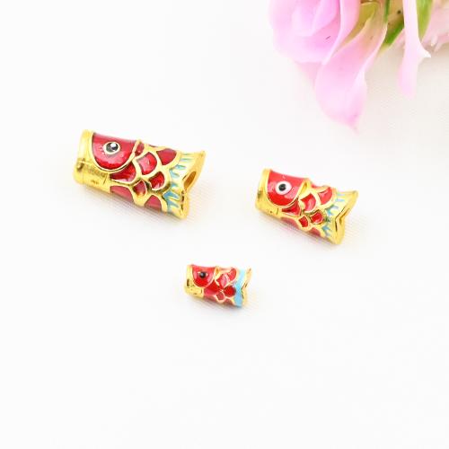 Zinc Alloy Enamel Pendants, Fish, sang gold plated, DIY 