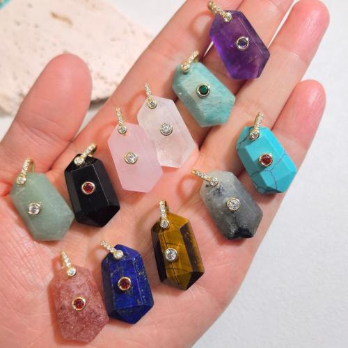 Edelstein Messing Anhänger, mit Messing, Sechseck, goldfarben plattiert, DIY & verschiedenen Materialien für die Wahl & Micro pave Zirkonia, 15x30mm, verkauft von PC