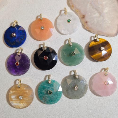 Edelstein Messing Anhänger, mit Messing, flache Runde, goldfarben plattiert, DIY & verschiedenen Materialien für die Wahl & Micro pave Zirkonia & facettierte, 25mm, verkauft von PC