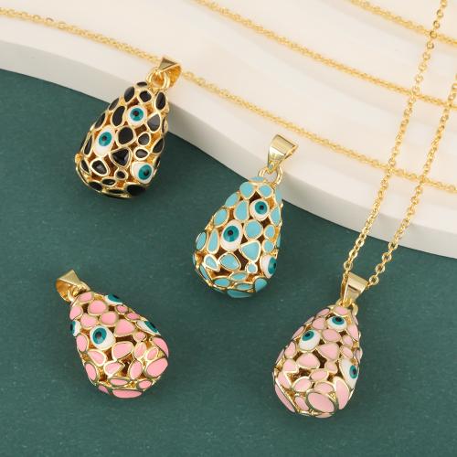 Emaille Messing Anhänger, oval, goldfarben plattiert, mit Augen-Muster & DIY, keine, 12.1x20.8mm, verkauft von PC