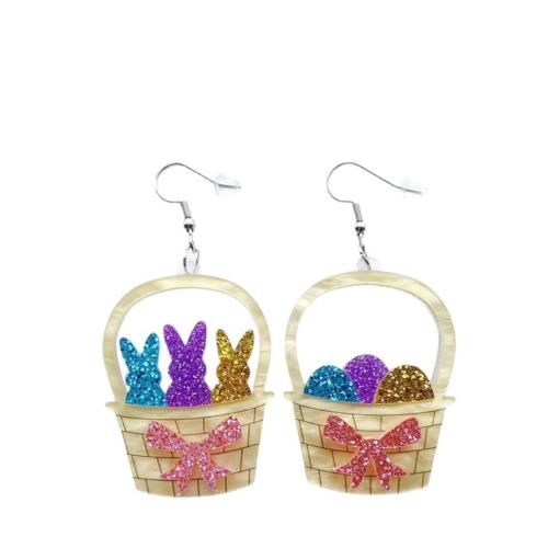 Acrylic Drop Earring, Basket, printing, fashion jewelry & for woman 