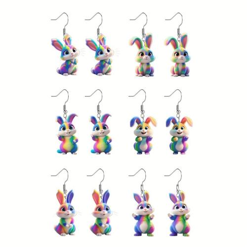 Acrylic Drop Earring, Rabbit, printing & for woman, multi-colored 