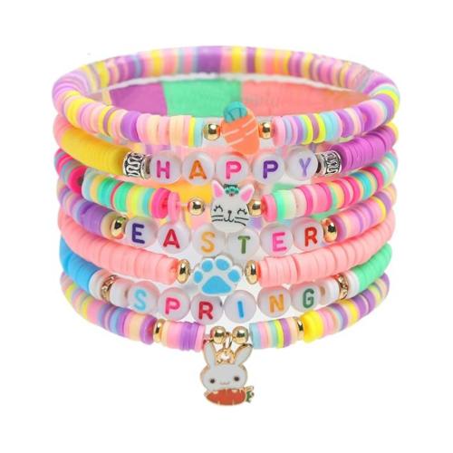 Polymer Clay Bracelet Set, with Glass & Zinc Alloy, Rabbit, handmade, Unisex Approx 7 Inch 