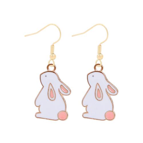 Zinc Alloy Drop Earring, Rabbit, gold color plated, for woman & enamel 