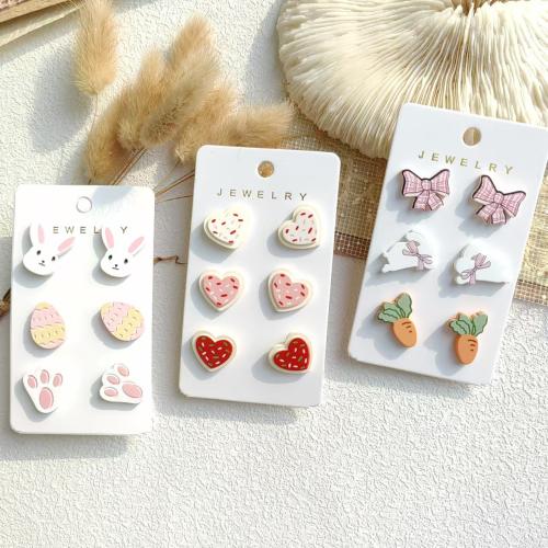 Acrylic Stud Earring Set, painted, three pieces & for woman 