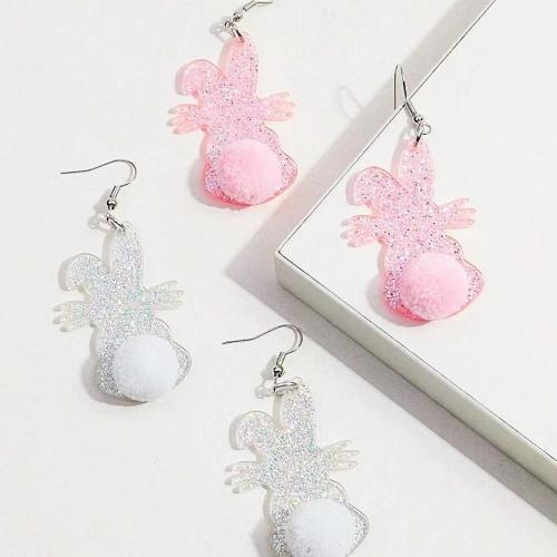 Acrylic Drop Earring, with Plush, Rabbit, fashion jewelry & for woman [