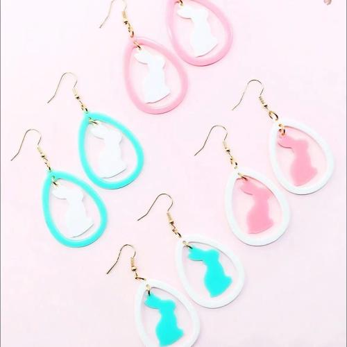 Acrylic Drop Earring, Rabbit, printing, for woman & hollow [