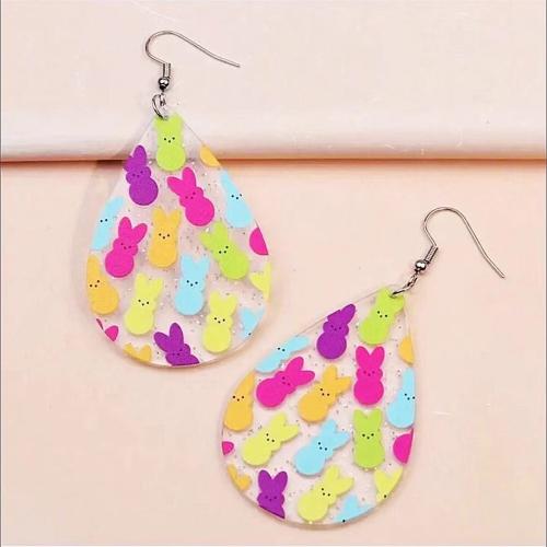 Acrylic Drop Earring, Teardrop, printing, fashion jewelry & for woman, multi-colored 