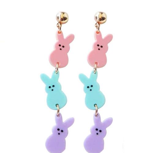 Acrylic Drop Earring, with Zinc Alloy, Rabbit, handmade, cute & for woman 