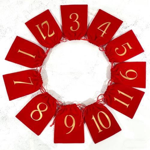 Pana Bolsa de cordón, Rectángular, estampado, Diseño de Navidad & con el patrón del número, Rojo, 180x130mm, 12PCs/Set, Vendido por Set