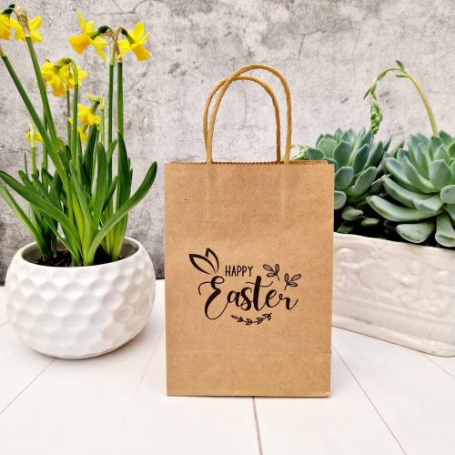 Kraft Gift Bag, Rectangle, hot stamping, with letter pattern, khaki 