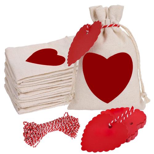 Хлопок Ткань Сумка для шнурков, Прямоугольная форма, принт, с рисунками сердца 20ПК/указан, продается указан[