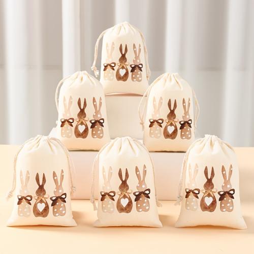 Cotton Fabric Drawstring Bag, Rectangle, printing, dustproof 