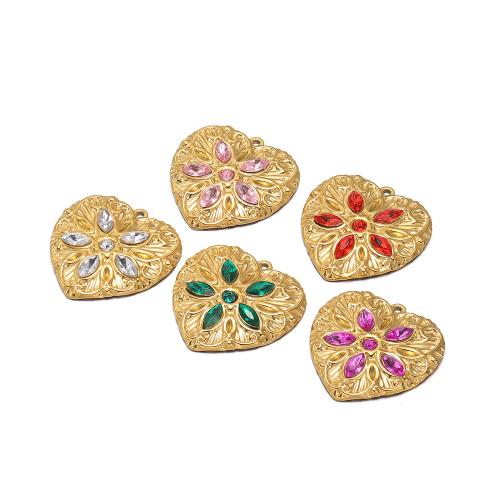 Pendentifs en acier inoxydable strass, Acier inoxydable 304, coeur, Placage de couleur d'or, DIY & avec strass, plus de couleurs à choisir Vendu par sac