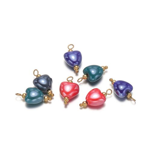 Porcelain Pendants, porcelaine, avec Acier inoxydable 304, coeur, Placage de couleur d'or, DIY, plus de couleurs à choisir, 10mm Vendu par sac