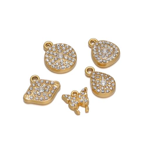 Pendentifs en acier inoxydable strass, Acier inoxydable 304, Placage de couleur d'or, DIY & styles différents pour le choix & avec strass Vendu par sac