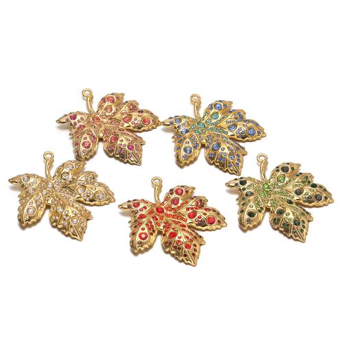 Pendentifs en acier inoxydable strass, Acier inoxydable 304, Feuille d'érable, Placage de couleur d'or, DIY & avec strass, plus de couleurs à choisir Vendu par sac