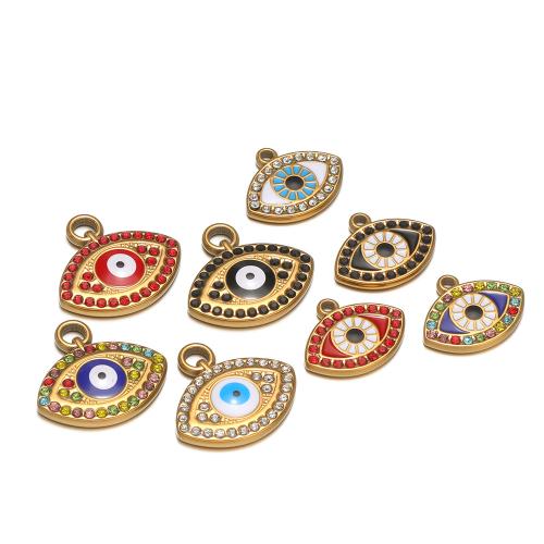 Mode-Evil Eye-Anhänger, 304 Edelstahl, Auge, goldfarben plattiert, DIY & Emaille & mit Strass, keine, 4PCs/Tasche, verkauft von Tasche