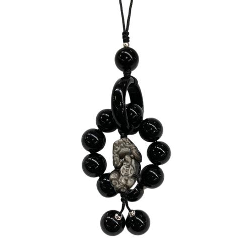 pententif émail de téléphone portable, Argent-Obsidienne, fait à la main, unisexe & styles différents pour le choix, obsidian beads size 10mm, Vendu par PC