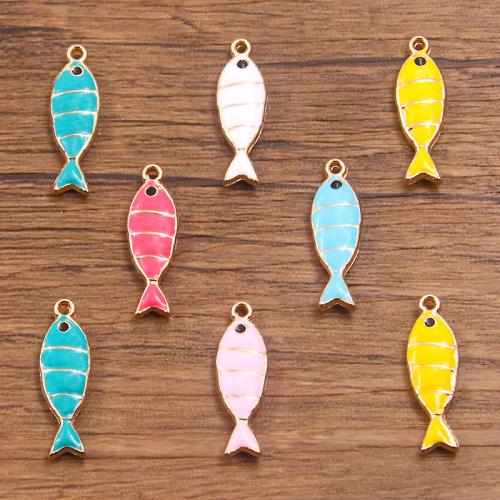 Pendentifs émail, alliage de zinc, poisson, plaqué de couleur d'or KC, émail double face & DIY, plus de couleurs à choisir Vendu par PC