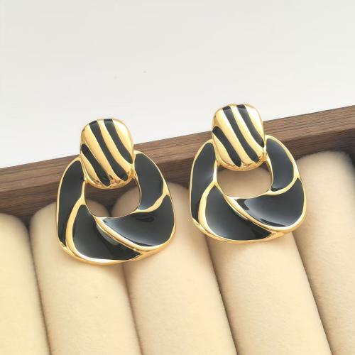 Acier inoxydable 304 boucle d oreille dormeuse, Motif géométrique, Placage de couleur d'or, pour femme & émail & creux, plus de couleurs à choisir Vendu par paire