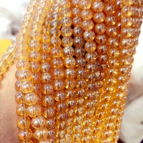 Plaqué Perles de verre, Rond, vernis au four, DIY, Ambre, 10mm, Environ Vendu par brin