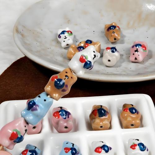 Perles porcelaine animaux, ours, dessiné à la main, DIY, plus de couleurs à choisir Vendu par sac[