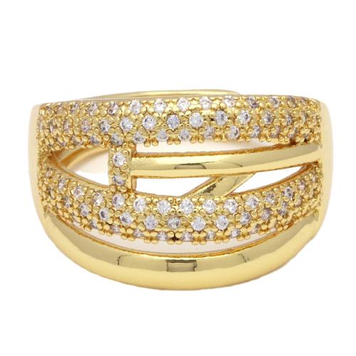 Befestigter Zirkonia Messingring Fingerring, Messing, goldfarben plattiert, einstellbar & Micro pave Zirkonia & für Frau, 23x15mm, verkauft von PC