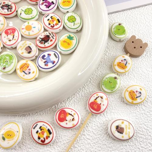 Impression de porcelaine, perles, porcelaine, ovale plat, DIY & double face, plus de couleurs à choisir Environ 2mm Vendu par sac