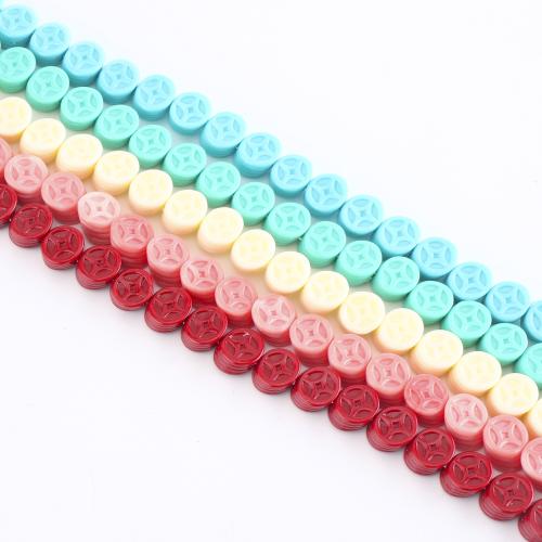 Abalorios de la resina de Color sólido, Moneda de Antiguo Chino, Bricolaje, más colores para la opción, 9x9x6mm, longitud:aproximado 38 cm, Vendido por Sarta[