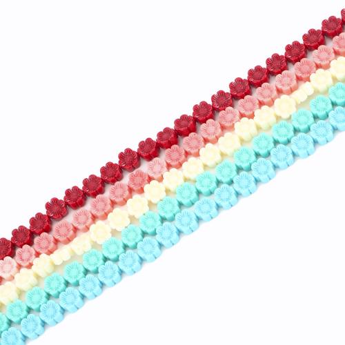 Granos de la resina de flor, Girasol, Bricolaje, más colores para la opción, 8x8x4mm, longitud:aproximado 37 cm, Vendido por Sarta