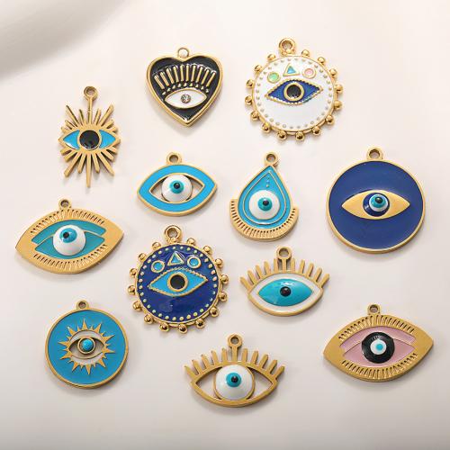 Mode-Evil Eye-Anhänger, 304 Edelstahl, blöser Blick, goldfarben plattiert, DIY & verschiedene Stile für Wahl & Emaille & mit Strass, verkauft von PC