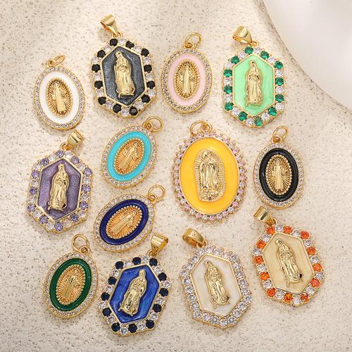 Cubic Zirconia Micro Pave Brass Pendant, Virgin Mary, real gold plated, DIY & micro pave cubic zirconia & enamel 