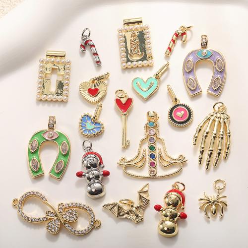 Cubic Zirconia Micro Pave Brass Pendant, with Plastic Pearl, plated, DIY & micro pave cubic zirconia & enamel 