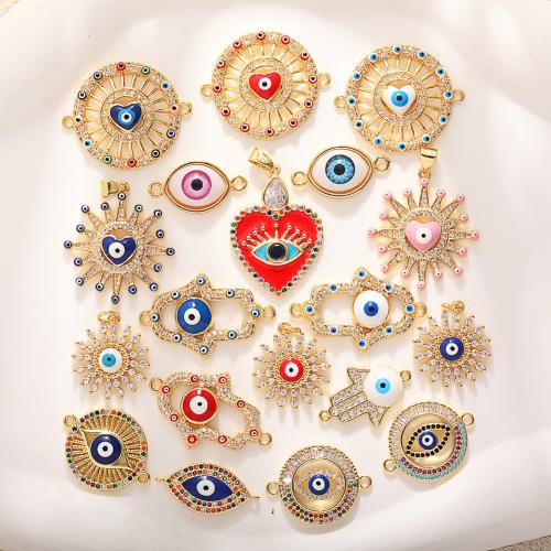 邪眼ジュエリーコネクタ, 銅, 純正ゴールド, DIY & 異なるスタイルを選択 & マイクロパヴェジルコニア & エナメル, 売り手 パソコン