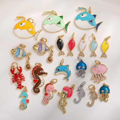 Emaille Messing Anhänger, plattiert, Ozean -Design & DIY & verschiedene Stile für Wahl & Micro pave Zirkonia, verkauft von PC