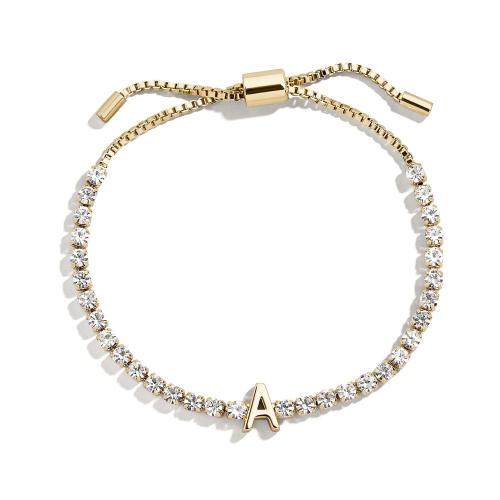 metal Pulsera, Carta del alfabeto, chapado en color dorado, ajustable & cadena de caja & diferentes estilos para la opción & micro arcilla de zirconia cúbica & para mujer, longitud:aproximado 6-10 Inch, Vendido por UD[