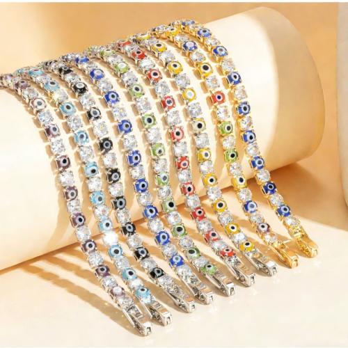 Zinc Alloy Bracelet, with Resin & Brass, Eye, micro pave cubic zirconia & for woman 