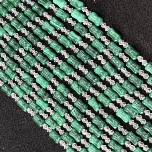 Natürliche Malachit Perlen, Bambus, poliert, DIY, 6x10mm, Länge:ca. 38 cm, verkauft von Strang