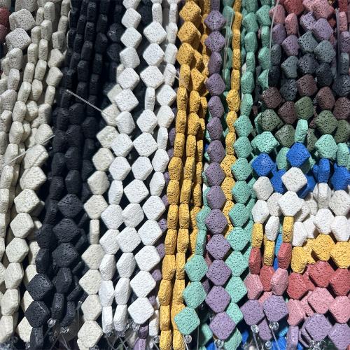 Multicolor Lava Perlen, Geometrisches Muster, DIY, keine, 14x14mm, Länge:ca. 38 cm, verkauft von Strang