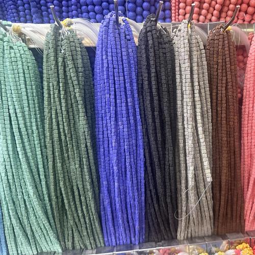 Multicolor Lava Perlen, Quadrat, DIY, keine, 4x4mm, Länge:ca. 38 cm, verkauft von Strang