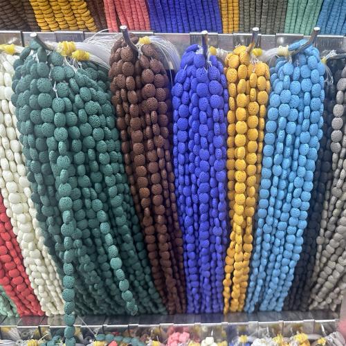 Multicolor Lava Perlen, flache Runde, DIY, keine, 8x10mm, Länge:ca. 38 cm, verkauft von Strang