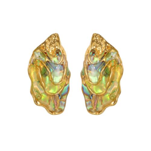 Ormeau coquille boucle d'oreille, acier inoxydable, avec coquille d'ormeau, Placage de couleur d'or, pour femme Vendu par paire