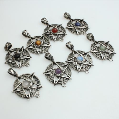 Gemstone Zinc Alloy Pendants, with Gemstone, pentagram, plated, vintage & DIY [