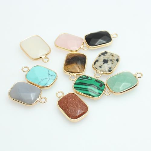 Gemstone Zinc Alloy Pendants, with Zinc Alloy, Rectangle, gold color plated, DIY [
