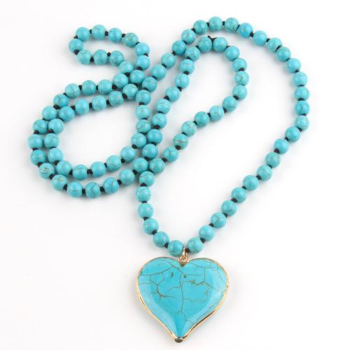 turquoise synthétique collier, coeur, style folk & unisexe, plus de couleurs à choisir Environ 86-88 cm, Vendu par PC